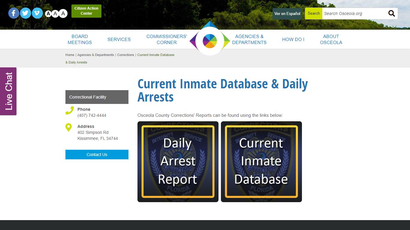 Current Inmate Database - Osceola County, Florida